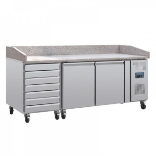 Polar pizza werkbank met marmeren blad en deeglades 428ltr